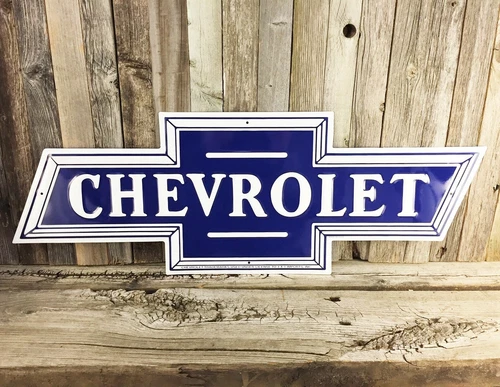 Chevrolet Chevy Emblem Logo Bow Tie 24" Embossed Metal Tin Sign Vintage Garage