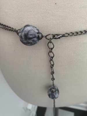 ANN FONTAINE GORGEOUS GREY VELVET BALL BELT DARK SILVER CHAIN CARRIE Silver Metallic Leather Wide Floral Belt: Women main image 3