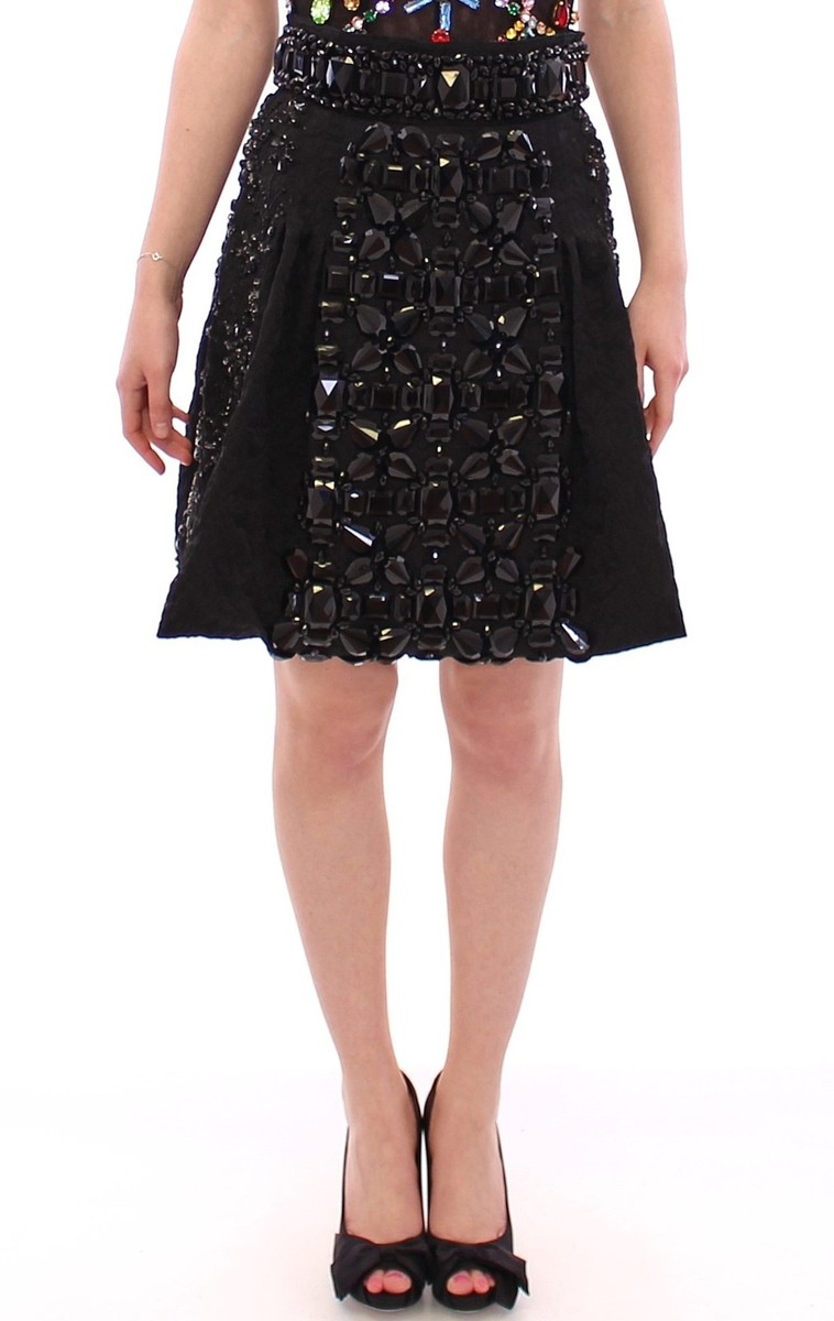 【VIP価格】DOLCE & GABBANA Black Crystal Runway Skirt DOLCE & GABBANA Skirt Black Crystal Handmade Above Knee s