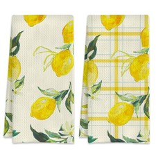 Yellow Lemon Retro Hand Towels 2 PCS Absorbent Kitchen Dish 16x24 Inch
