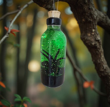 Halloween Spider Poison Bottle Light Up Glitter Globe Ornament Green