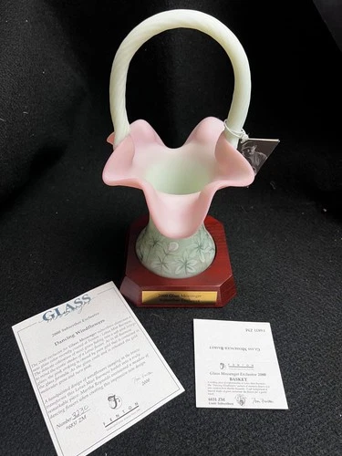 Fenton Lotus Mist Burmese Dancing Wildflowers Hand Painted Signed Basket