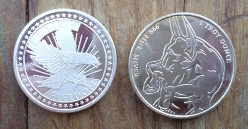 TWO  1 oz .999 Silver Rounds~ 1 oz  Bull Bear ~ 1 oz Eagle    ~  Total  2 oz   ~