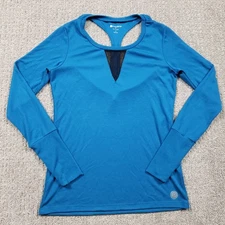 Pure Barre Top Womens Medium Teal Blue Long Sleeve Racerback Athletic Shirt