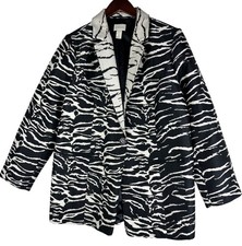 Chicos Jacket Blazer Coat Sz 2 Large 12 14 Animal Print Zebra Black White dd