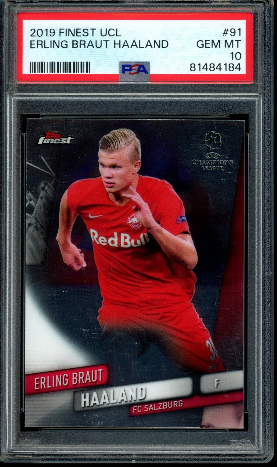 2019-20 Topps Finest UCL #91 Erling Haaland PSA 10 Rookie view 1