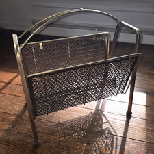 Vtg Mid Century Magazine Rack Album Holder Stand Brass Metal MCM 1960s 18"H