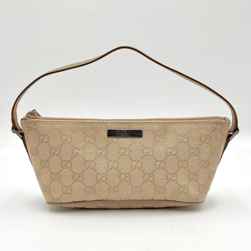 Used a few times GUCCI GG Canvas SV Hardware Accessory Pouch Handbag Beige 07198