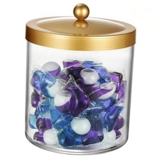 50 Oz Laundry Pods Container Clear with Stainless Steel Lid   50 Ounces Gold