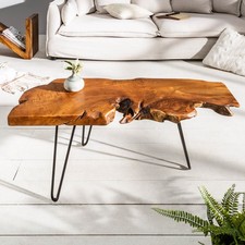 Massiver Couchtisch WILD 100cm Teakholz Massivholz Baumscheibe Wohnzimmertisch