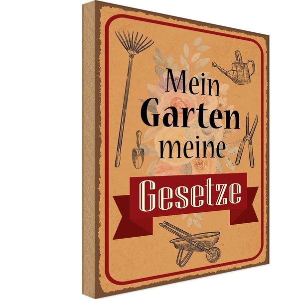 Holzschild 30X20 Cm Mein Garten Meine Gesetze Geschenk Deko Geschenk Holz Schild-image