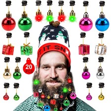 20pcs Beard Ornaments Christmas Light Up Facial Hair Baubles Jingle Bells Bea...