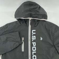 US Polo Assn Mens Black Full Zip Hooded Jacket Reflective Stripes Size M