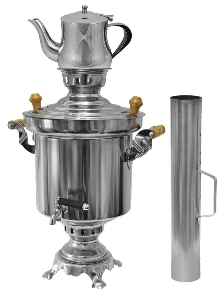 Russo Turco Acciaio Inox Carbone Legno Samowar 5Liter+0,9 L Teiera Bollitore - Immagine 3 di 4