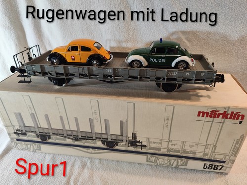 Märklin SBB Rungenwagen 5887 mit Welly Autos div. Zubehör  Spur1  M1:32  TOP  1a | Zustand: Neu