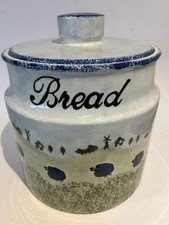 Arthur Wood Large Bread Crock Bin Painted Sheep Farmhouse Rustic Design.