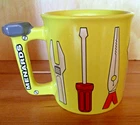 MENARDS COFFEE MUG CUP 3D Embossed Hand Tools Ceramic 14 oz. Yellow Advertising