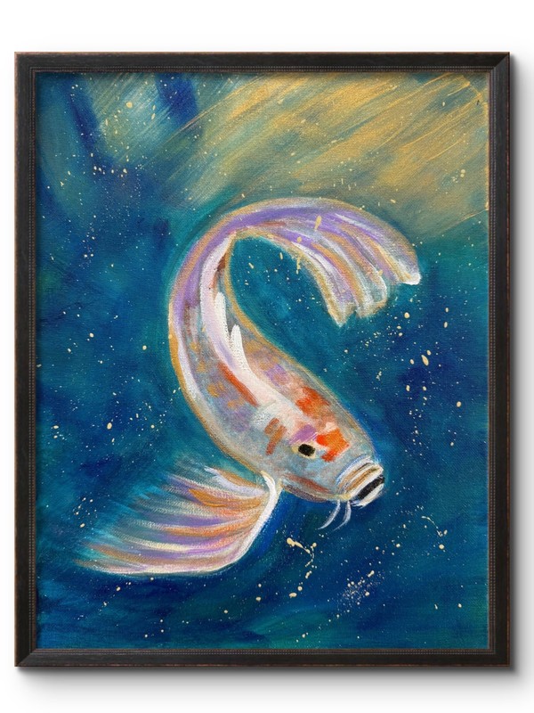 SPARKLING WHITE KOI FISH 14x11 ORIGINAL CONTEMPORARY EXPRESSIONISM ART