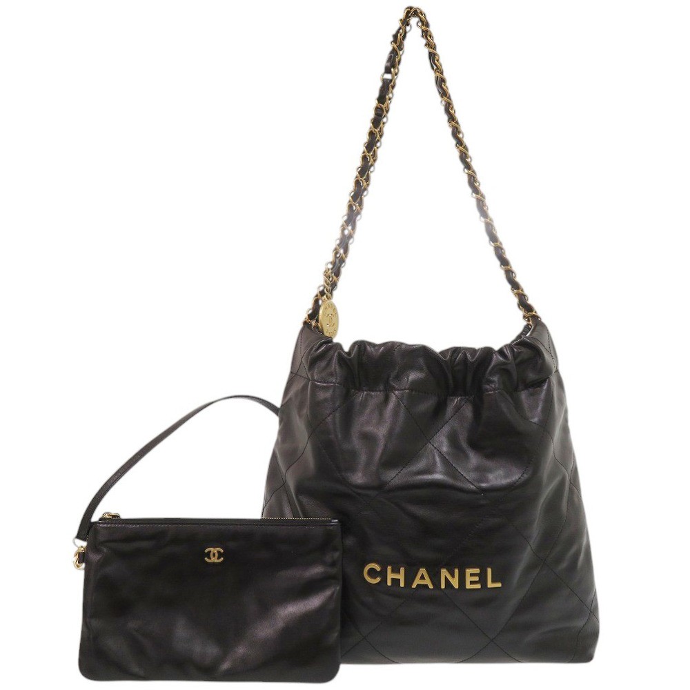 AUTHENTIC CHANEL AS3260 chanel 22 small Tote Bag Black Calf Leather