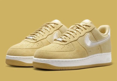 Nike Air Force 1 '07 LV8 Low Buff Gold Sail Embroidered Swoosh Size 10 No Lid