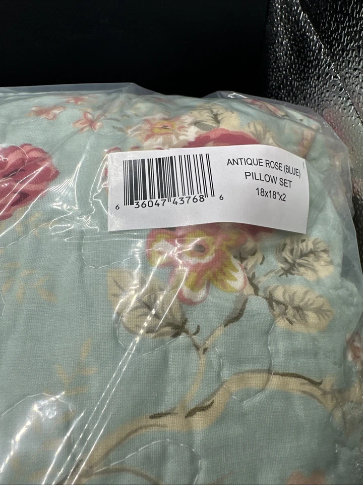 Greenland Home Antique Rose Floral Pillow Set with Removable Covers 18"x18" Blue - Image 3 of 3