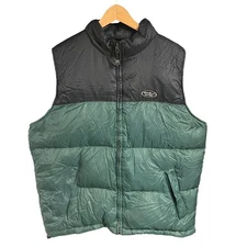 Eddie Bauer EBTEK Puffer Vest Goose Down Black Green Mens Size Large Insulated