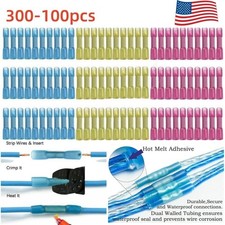 100/300pcs Heat Shrink Butt 22-10AWG Wire Splice Connectors Seal Crimp Terminals