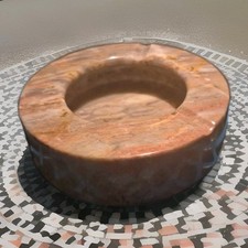 Marble Ashtray Cigar Pink Gray Tan Carved D 4"Long 1.5" Tall