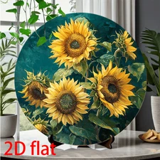 1pc Round Sunflower Oil Painting Style Metal Aluminum Sign - Vibrant Yellow & Gr