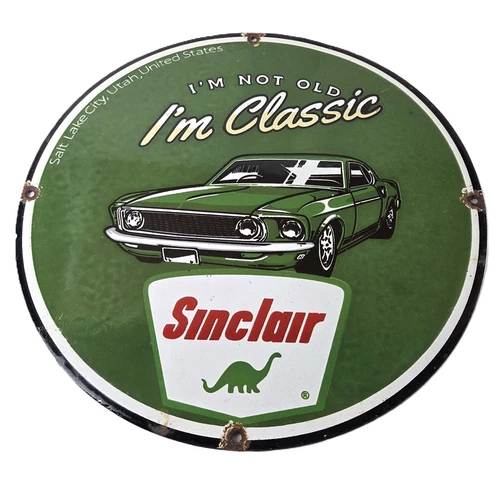 Vintage Sinclair Gasoline Sign - Service I'm Classic Gas Pump Porcelain Sign