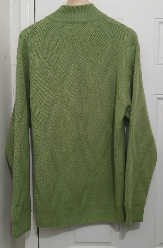 Talbots mens medium green thick 100% 2ply cashmere sweater 1/2 zip - Image 3 of 4