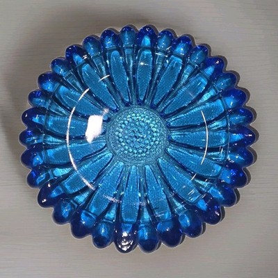 Vintage Hazel Atlas Cornflower Blue 5.5'' Sunflower Daisy glass Dish Ashtray