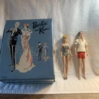 Vintage Ponytail Barbie #5 In Original Swimsuit No Green and Ken carry case 1961