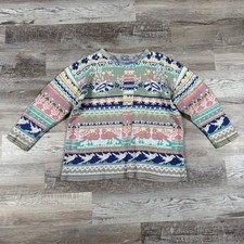 Vintage Novelty Knit Sweater Multicolor Duck Deer Fair Isle Cozy Medium