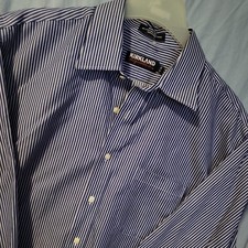 Kirkland Signature Men's Blue Striped Dress Shirt Size 17-34