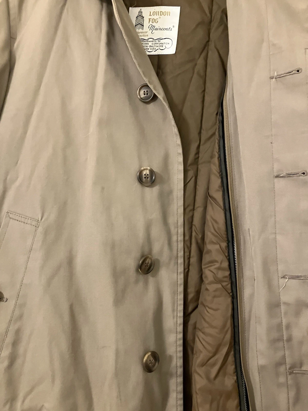 Vintage London Fog Maincoat Trench Coat Beige Men’s 40R Zip Lining image 5