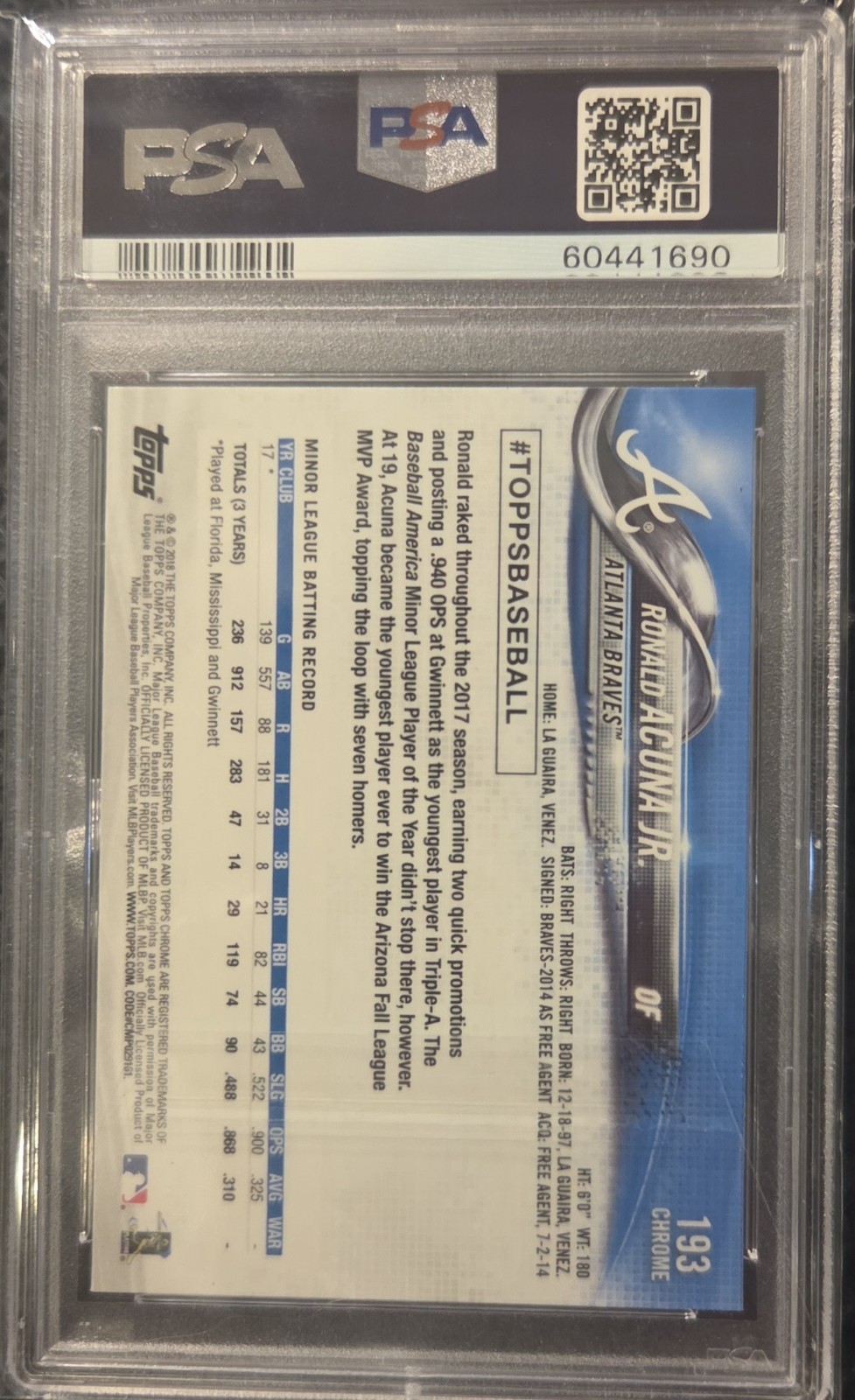 2018 Topps Ronald Acuna Jr. Rookie Card PSA 10 GEM MINT  view 2