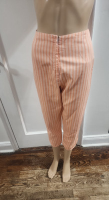 Vintage 1960s Coral /White Stripe Capri Pants Size 4 High Waist Rockabilly Style
