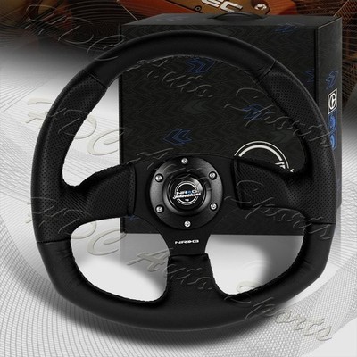 NRG 350MM Race Style Black Leather Black Stitch 14-Inch Steering Wheel RST-009R