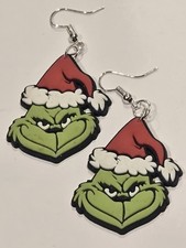 Christmas Grinch in Santa Hat Earrings