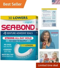 Secure All-Day Hold Denture Adhesive Seals - 30 Mess-Free Seals for Comfort