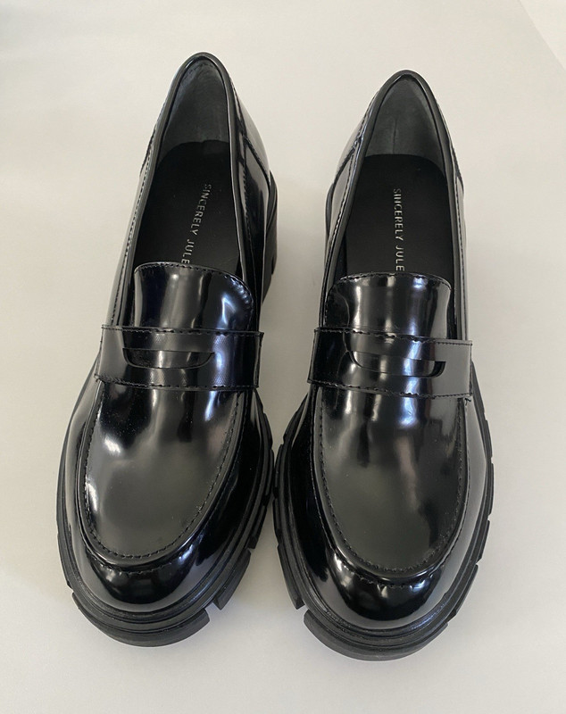 Sincerely Jules Lug Sole Loafer Slip On Flats Black Synthetic Women's Size 9