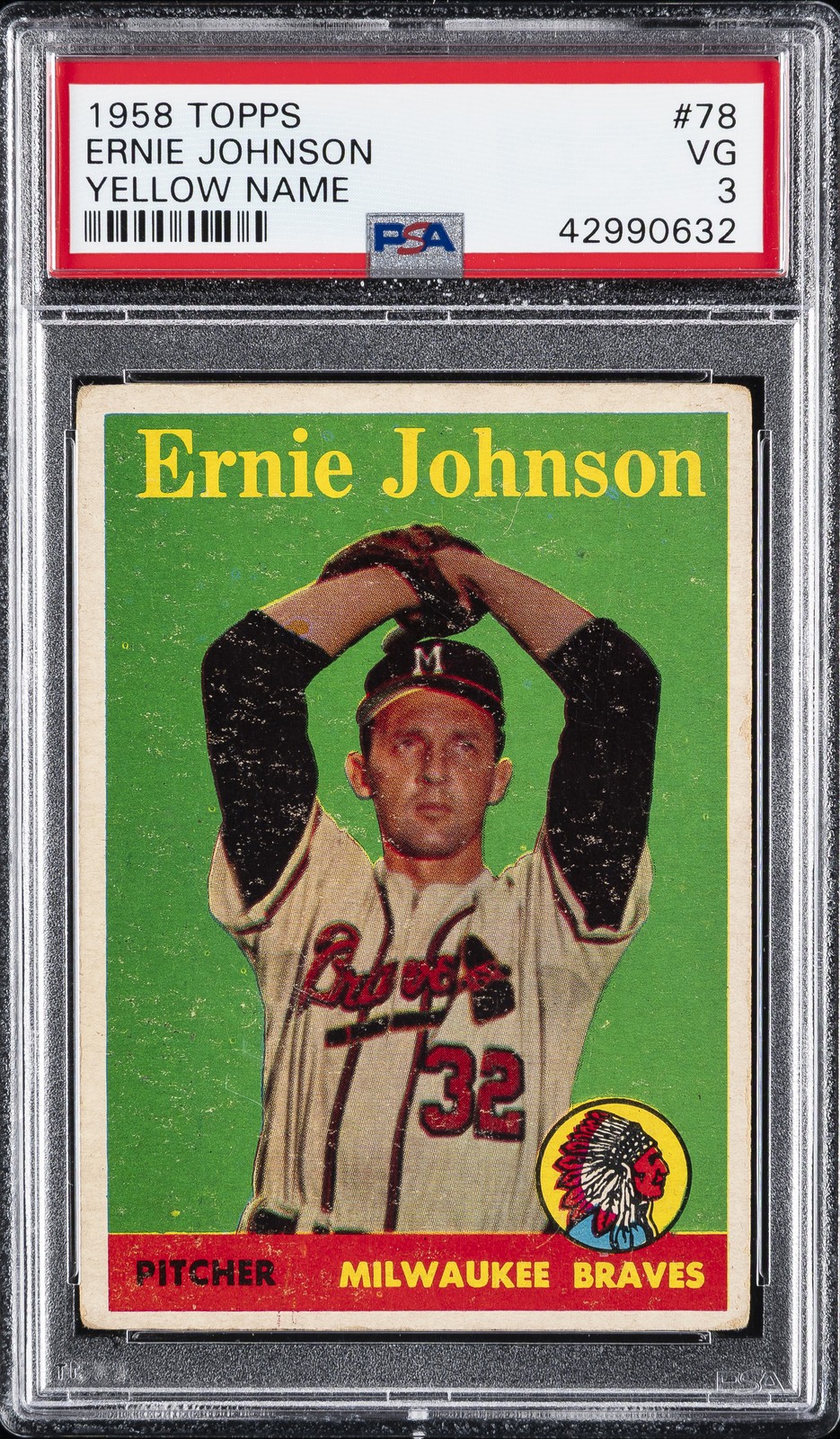 1958 TOPPS YELLOW NAME #78 ERNIE JOHNSON PSA 3