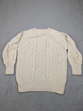 Anrabess Sweater Womens XS White Cable Knit Chunky Pullover Fisherman Aran