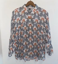 Ivy Jane Rooster Swing Trapeze Ruffle Blouse Farm Country Life Small/Medium