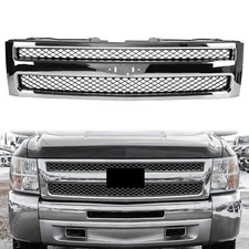 For Silverado 1500 2007-2013 Chrome Shell Front Grille w/Black Insert Trim Grill
