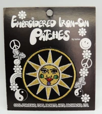 Vintage Kalan Sun with Face Embroidered Iron-On Patch Gold & Black Celestial NEW