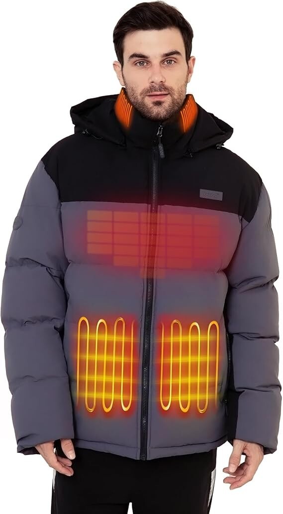 Heated Jacket With 7.4V Battery, coat Detachable Hood Waterproof