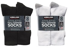 Kirkland Signature Men Athletic Crew Full-Cushion Socks, White or Black, 8 Pairs