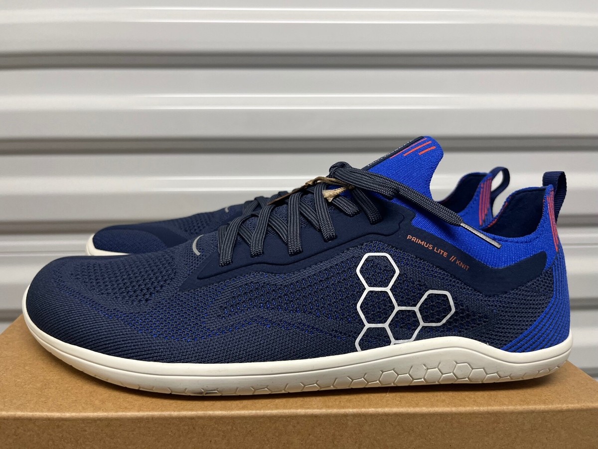Vivobarefoot Primus Lite Knit Navy Blue White Orange Minimalist